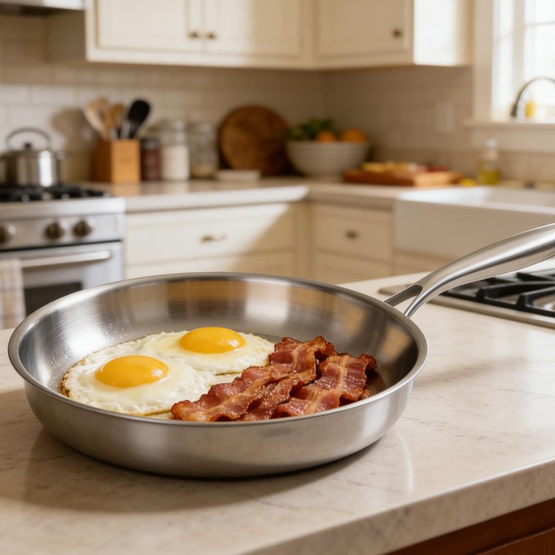 YeKuKing Tri-ply Stainless Steel Frying Pan 12 Inch Large Skillet for Chef's Cooking Pan Induction Oven Dishwasher Safe, Compatible with All Cooktops Up to 600℉ with Kitchen Tongs(Detachable Handle)