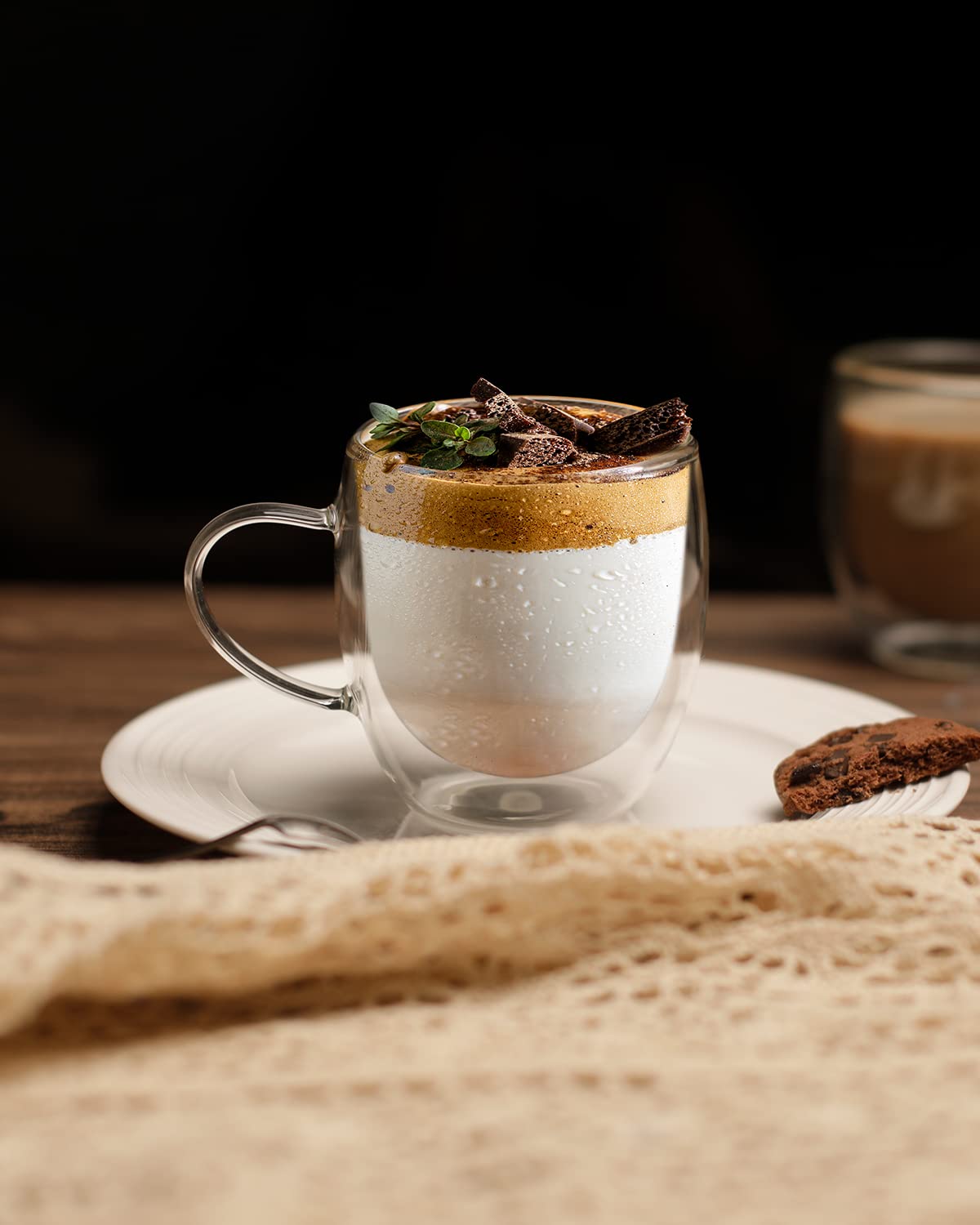 LIBWYS 4 Pack 250ml Double Walled Glass Coffee Mugs with 4 Spoons, Cappuccino Latte Tea Cups with Handle, Heat Resistant Drinking Glasses