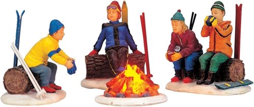 Lemax Skiers Campfire Set - Festive Christmas Decor - Set of 4 Collectible Figurines