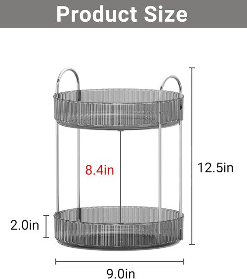 Asayuee 360° Rotating Makeup Organizer - Stylish Grey 2-Tier Vanity & Bathroom Countertop Storage