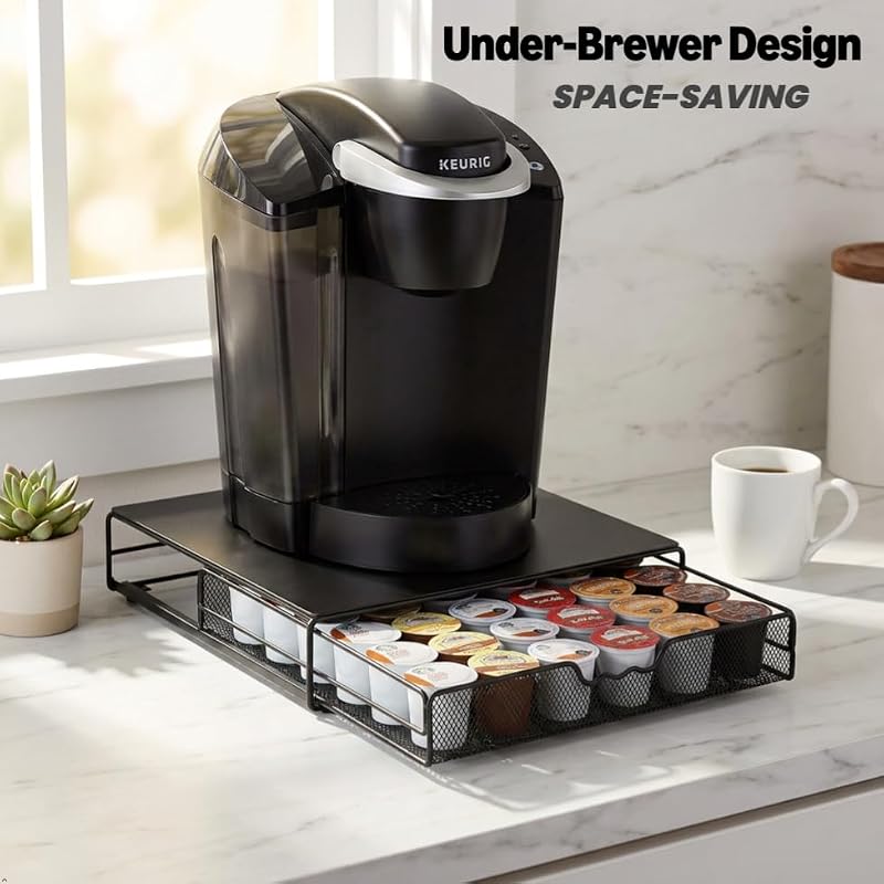 36 Coffee Pod Holder Drawer, Under Brewer Countertop Storage, Black