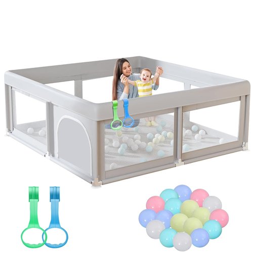 Hiaksedt Baby Playpen - 50 x 50 Inch Safe Play Area with Ocean Balls & Soft Fabric Zipper Gates