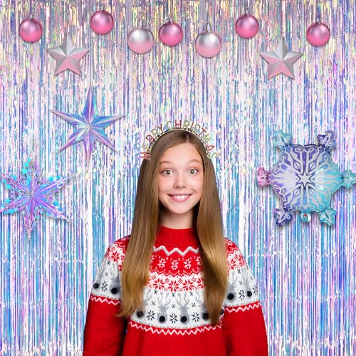 Iridescent Foil Fringe Curtain Backdrop 2 Pcs Holographic Party Streamers