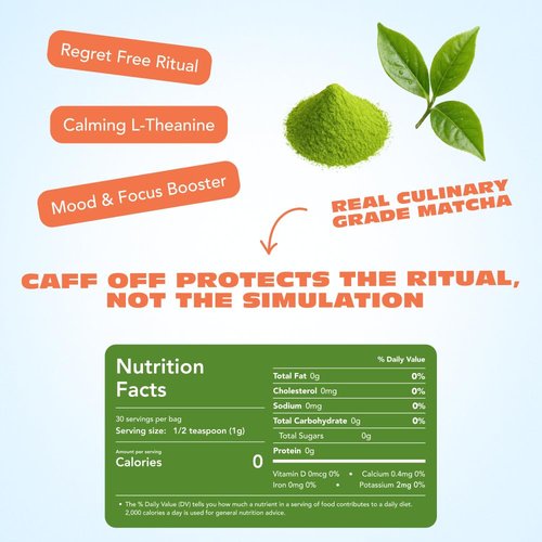 Caff Off Decaf Matcha Green Tea Powder From Japan - 3.52 oz / 100 g - Culinary Grade - Naturally Decaffeinated Using No Chemicals - Tested For Heavy Metals & Pestacides - First Harvest & Shade Grown Caffeine Free Matcha Powder