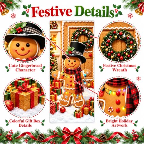 Gingerbread Door Cover for Christmas - 35.4 x 70.9 in Front Door Banner