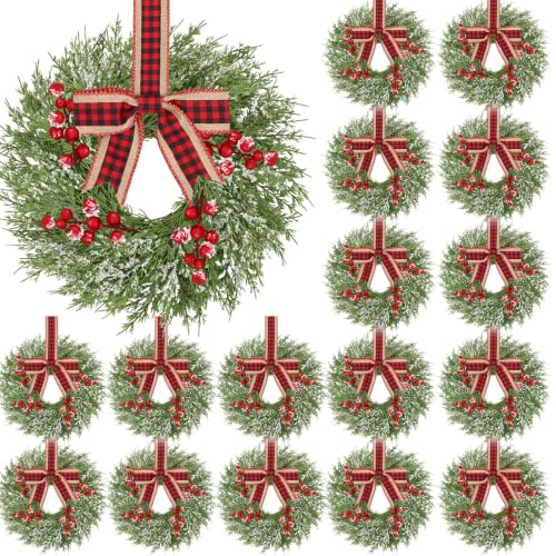 Waipfaru 18 Pcs Small Christmas Wreaths for Windows & Kitchen Cabinets, Holiday Decor - Red & Green
