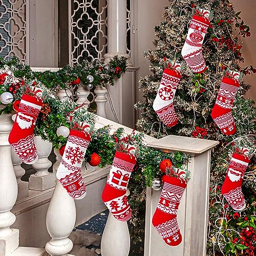 Liitrsh 12 Pcs Christmas Stockings 8" Knitted Red Decor Set