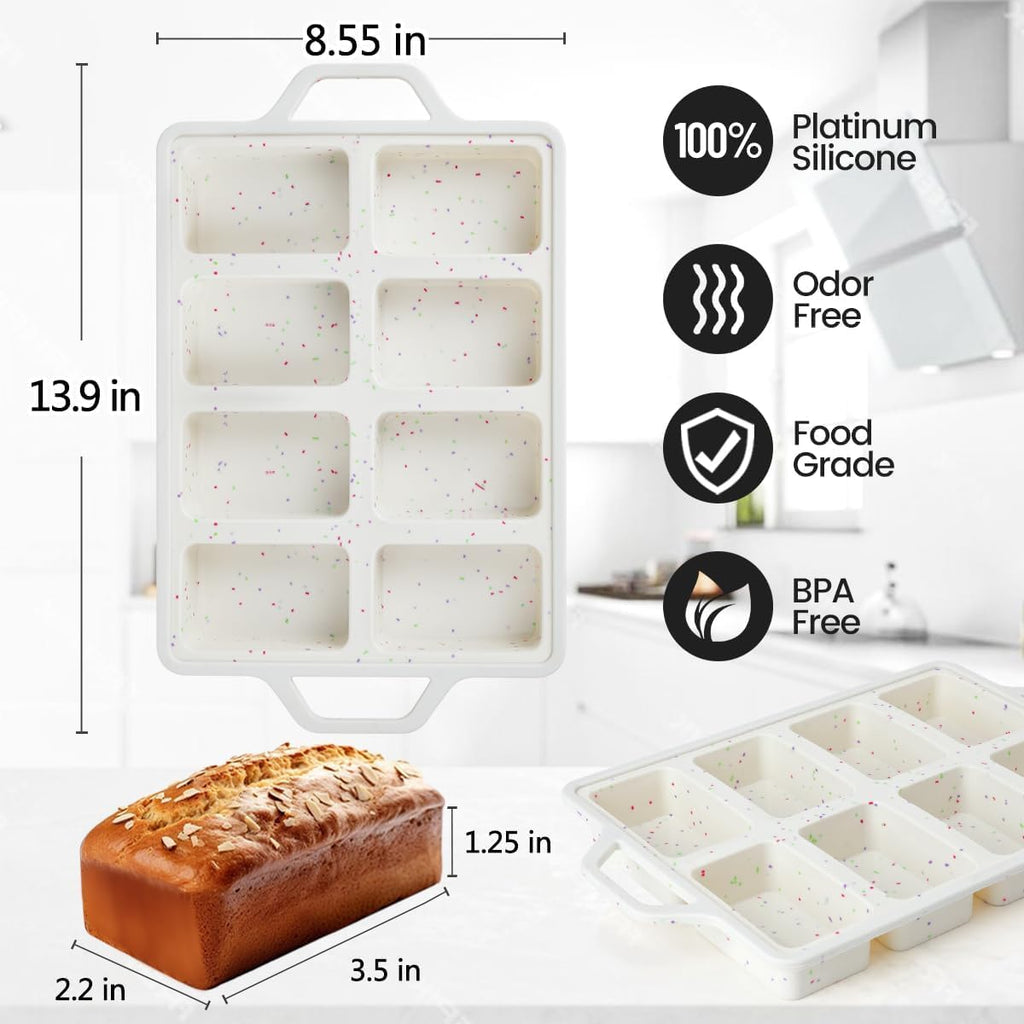 Skiennix Mini Loaf Pan - Nonstick Silicone Molds with 8 Cavities for Baking Bread & Meatloaf