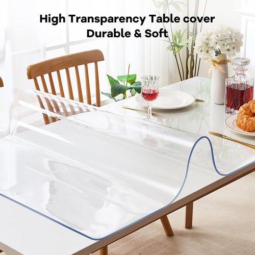 38x63 Inches Rectangular Crystal PVC Dinner Kitchen Table Cover Protector Transparent Plastic Desk Protector Desk Mat Vinyl Table Cloth Writing Meeting Desk Bar Contertop Cover Pad Easy Clean Non-slip