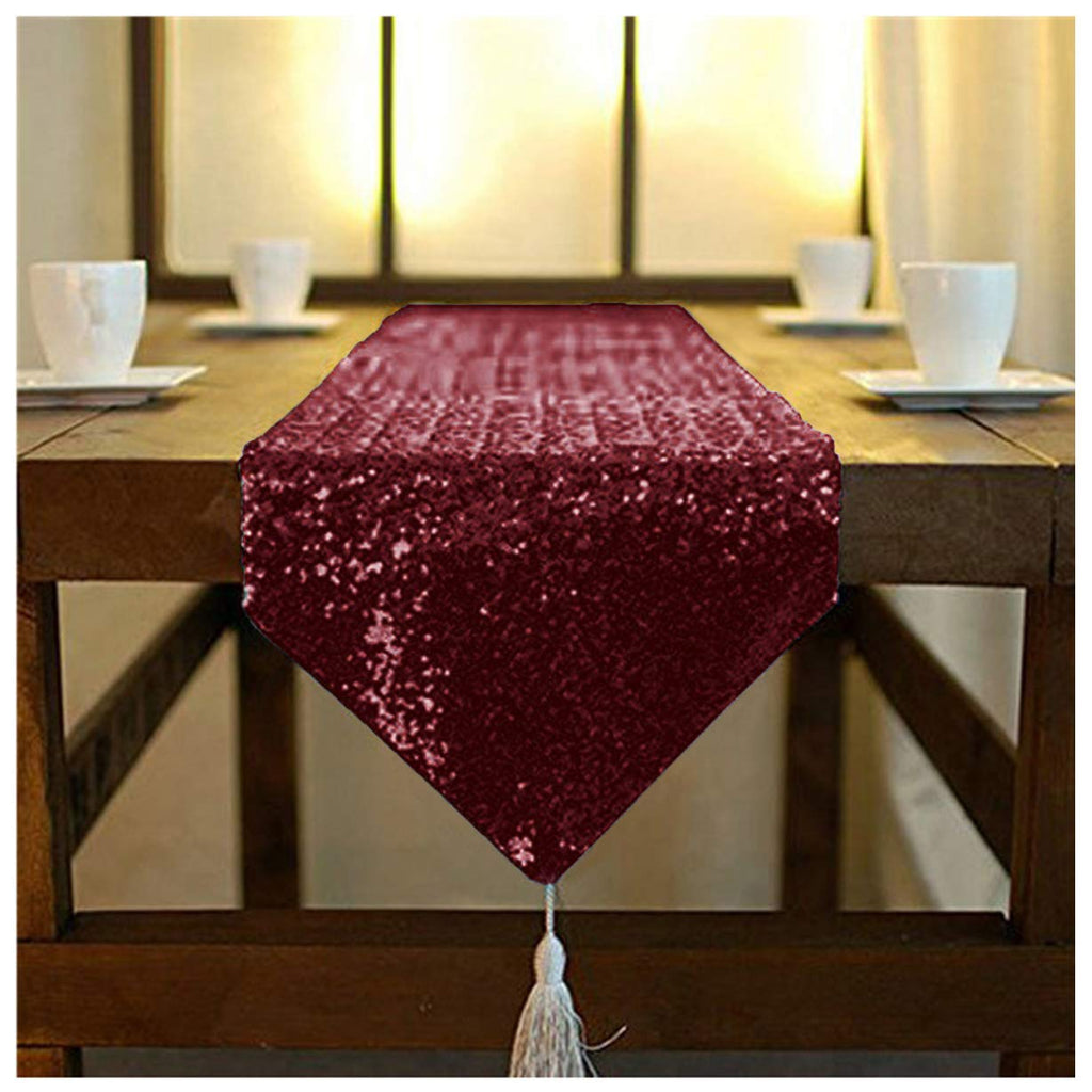 ShinyBeauty Sequin Table Runner Burgundy 12 by 108 Inch Wine Sparkle Sequence Table Cloth Runner Party Supplies Glitter Sequin Mesh Table Runner for Birthday Party Wedding Banquet Decoration