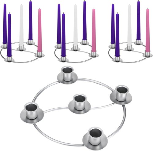 LemonRoad Christmas Advent Wreath Ring - 5 Candle Holder Metal Table Decoration | Silver Round Design