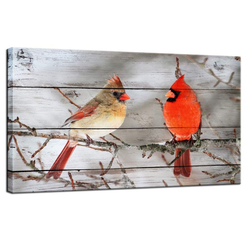 LevvArts - Modern Canvas Wall Decor Northern Cardinals on Tree Pictures Red Birds Painting for Home Living Room Decor Winter Scene Artwork Framed Ready to Hang,20x36inches