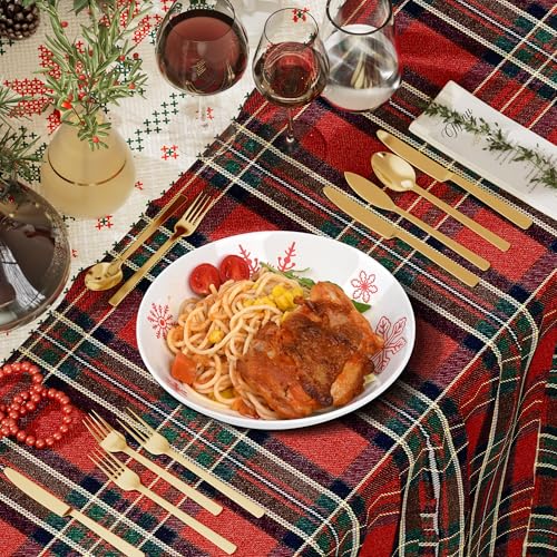 Ollieroo 4 Pieces Christmas Pasta Bowls Set White Snowflake 7.8", 23oz Microwave Safe