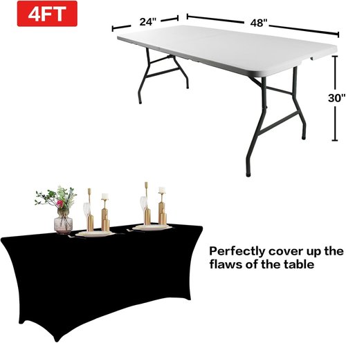 IVAPUPU 4FT Rectangular Table Cloth - Stretch Black Washable Spandex for Events & Parties