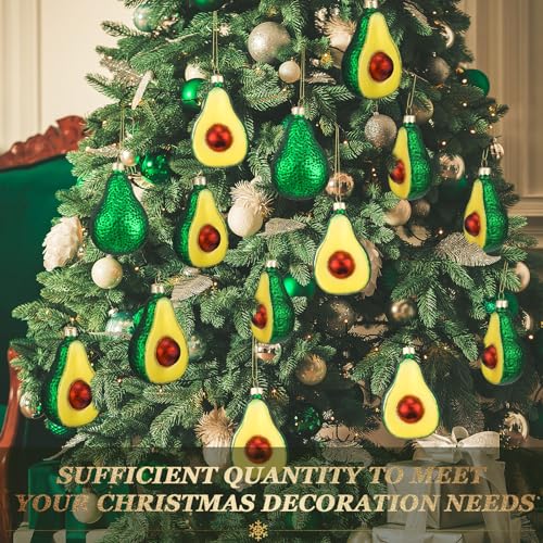 Avocado Glass Christmas Ornaments — 12-pack, 4in Glitter Green Decorations