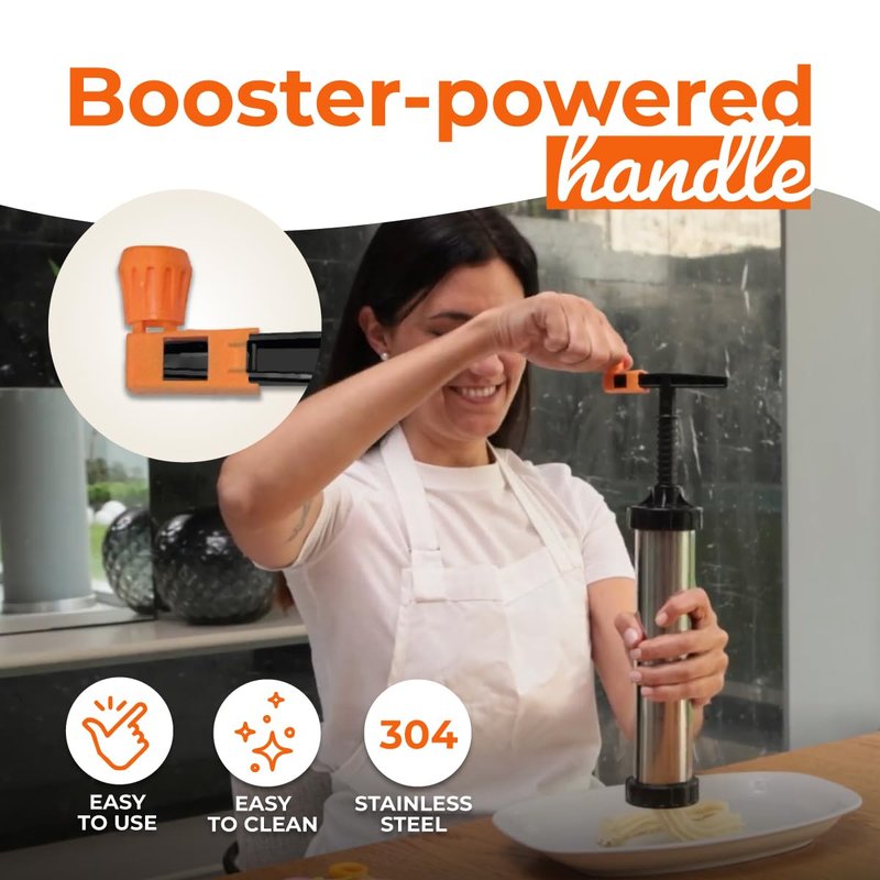 KneadEat Churro Maker Kit with Piping Bag, XL Filling Needle and Decorating Tips Premium Stainless Steel Churrera with Easy Press Handle for Homemade Filled Churros