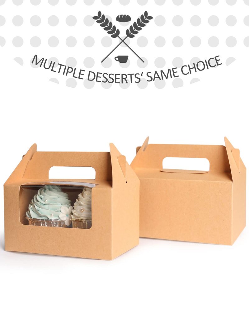 qiqee Black Cupcake Box Two Holder 6.5x3.6x3.5inch(2.2" Top) 50pcs 2 Cupcake Boxes With Window