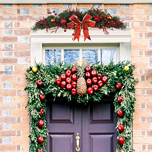 JOJAZE 31 Inch Christmas Swag Door & Wall Decor with Red Berries & Ribbon Bow