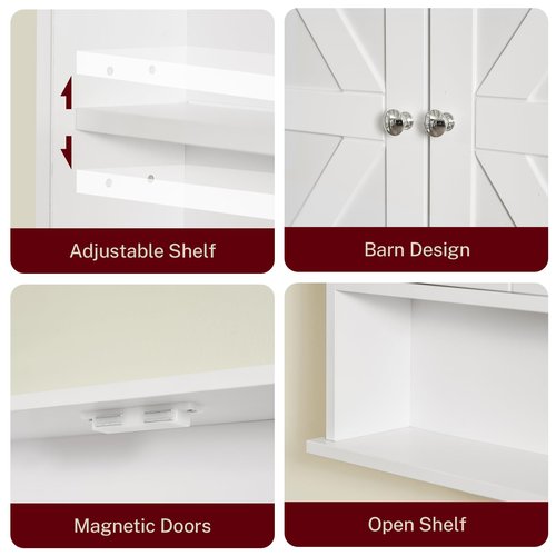 TEENFON Bathroom Wall Cabinet, Bathroom Cabinet with Barn Doors & Adjustable Shelf, Over The Toilet Storage Cabinet, Medicine Cabinet, White UNGGX001WV1