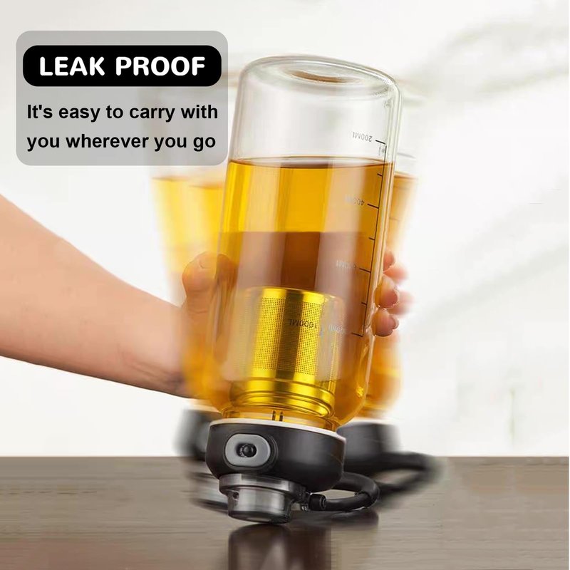 wangsdjy 34oz Glass Water Bottle with capacity Mark & Stainless Steel Tea Strainer-Large Capacity for Hot/Cold Drinks,Coffee,Tea,and Water-Includes Protective Sleeve,Perfect for Home,Office (34oz)