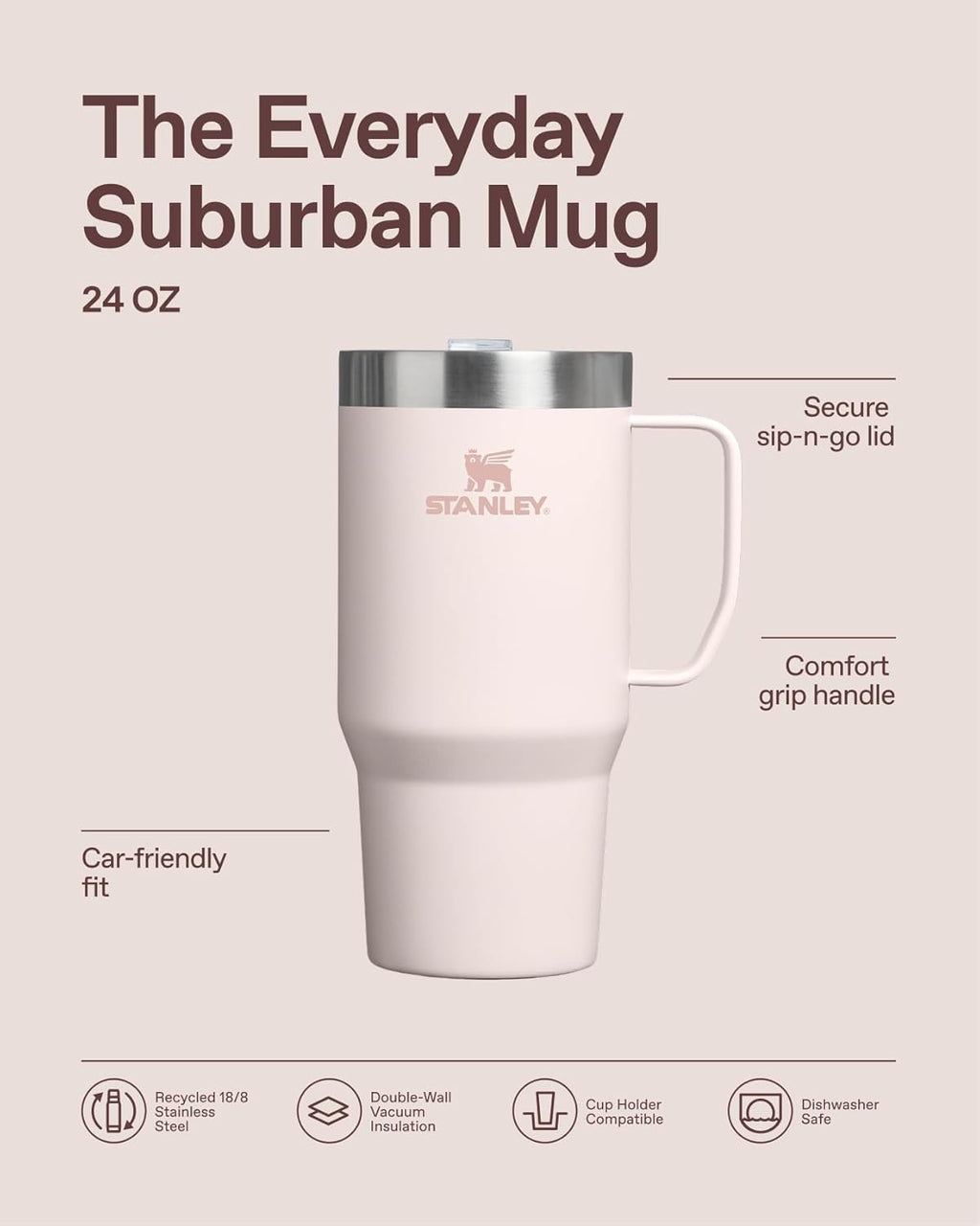 STANLEY Everyday Suburban Mug - 24 oz Insulated Stainless Steel | Drink Through Lid | BPA-Free | Frost
