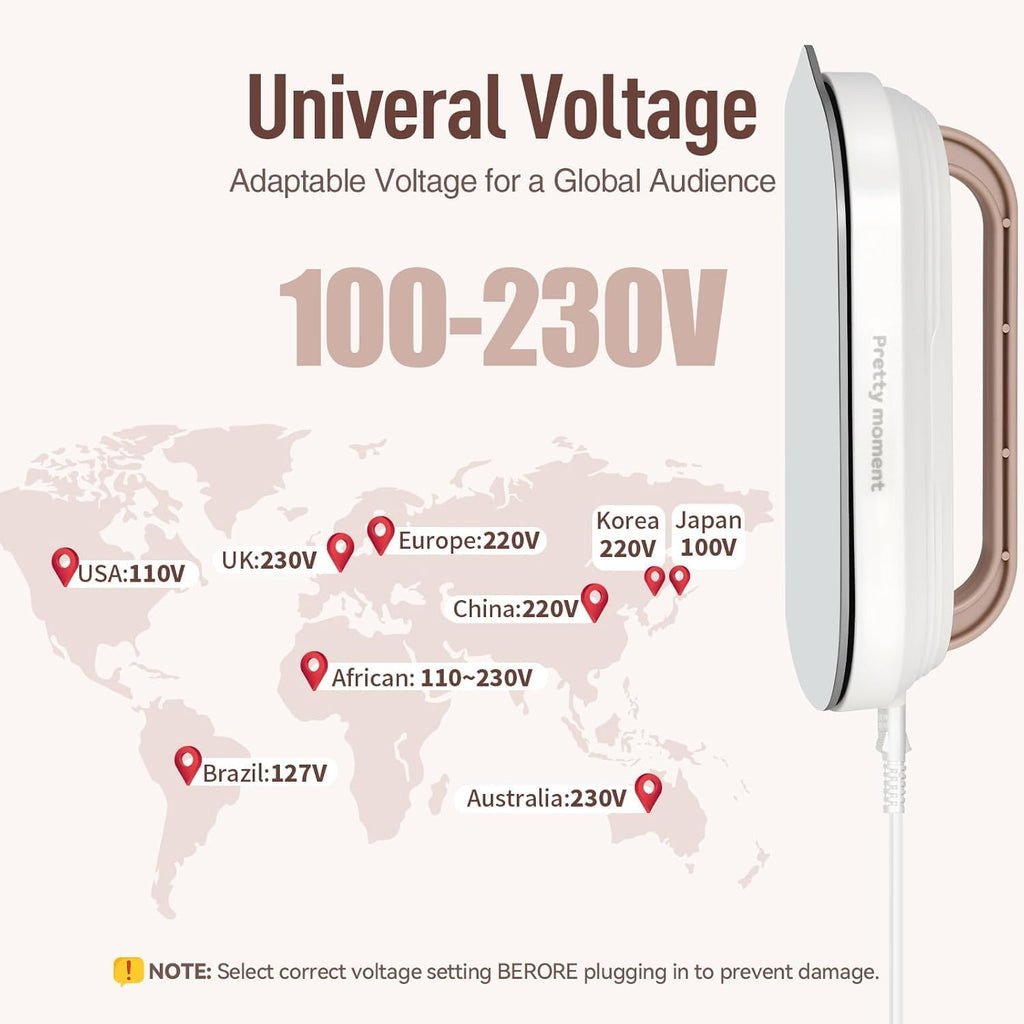 Skiennix Travel Iron - Mini Dry Iron with Global Voltage, 300W, Ceramic Soleplate, Lightweight 0.8lbs