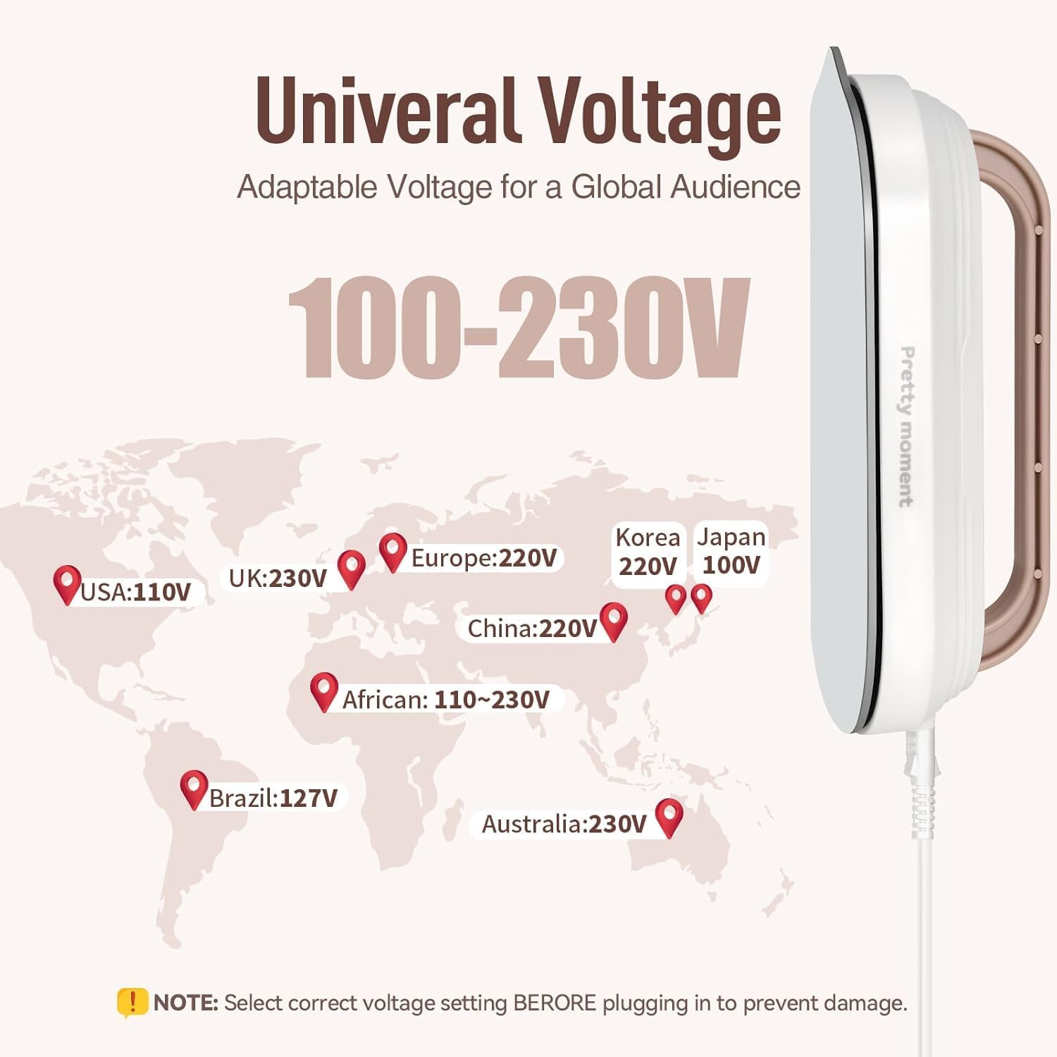 Skiennix Travel Iron - Mini Dry Iron with Global Voltage, 300W, Ceramic Soleplate, Lightweight 0.8lbs