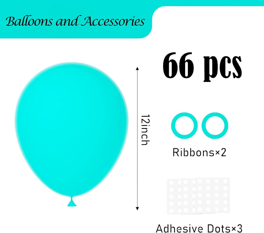 Voircoloria Teal Blue Balloons - 66-Pack 12-Inch Turquoise Latex Party Balloons for Celebrations