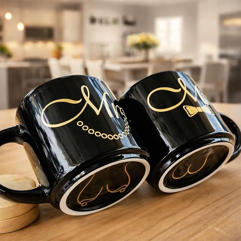 Mr & Mrs Mug Set – Funny Black Ceramic Coffee Mugs for Couples, Mr Mrs Variation