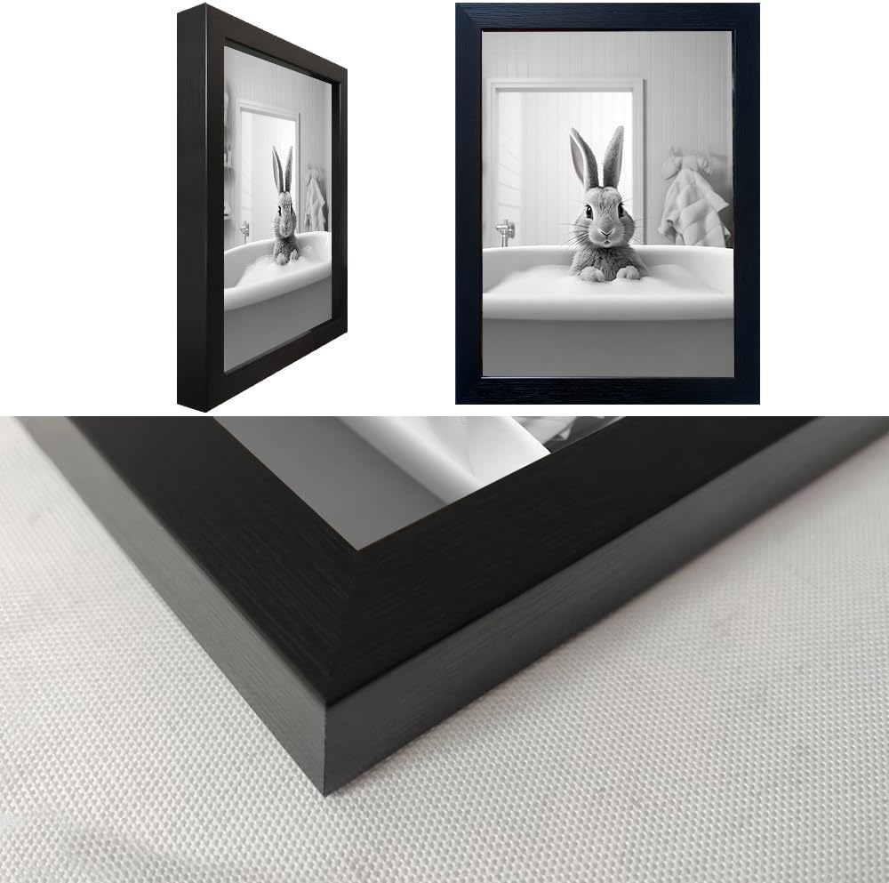 Regine Switzerland Kids Bathroom Decor - Cute Black and White Animal Canvas Wall Art | Funny Rabbit in Bathtub