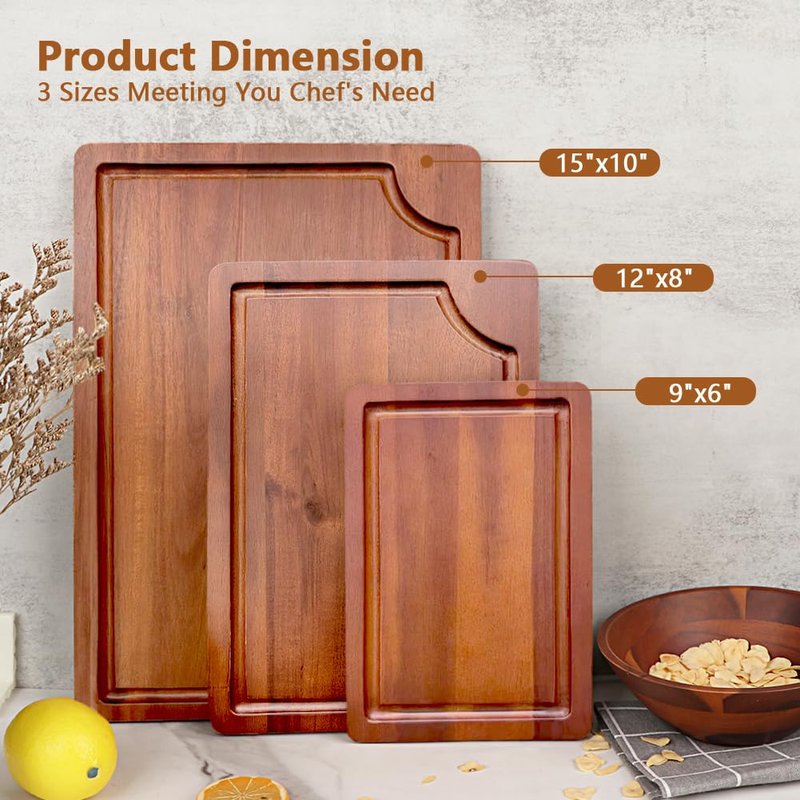 AIDEA Acacia Wood Cutting Board with Handle, Large Wooden Charcuterie Board for Bread, Cheese, Meat, and Fruits, Food Serving Tray for the Kitchen (17" x 11")