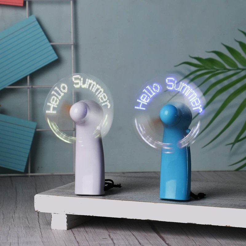 Kittmip 24 Pcs Portable Handheld Mini Battery Powerful Fan Hello Summer LED Small Personal Fan Party Favor Summer Gift for Travel Office Outdoor