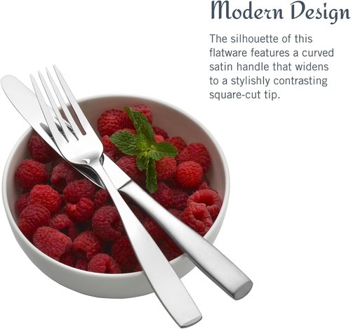 Mikasa Satin Loft 65-Piece Flatware Set - Elegant 18/10 Stainless Steel Silverware for 12 | Forks, Knives, Spoons & Serving Utensils