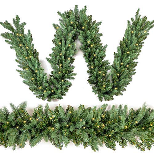 HomeKaren 9 Ft Battery-Operated Prelit Christmas Garland with 50 LED Lights, Lush Fraser Fir Style, Pineblue_battery