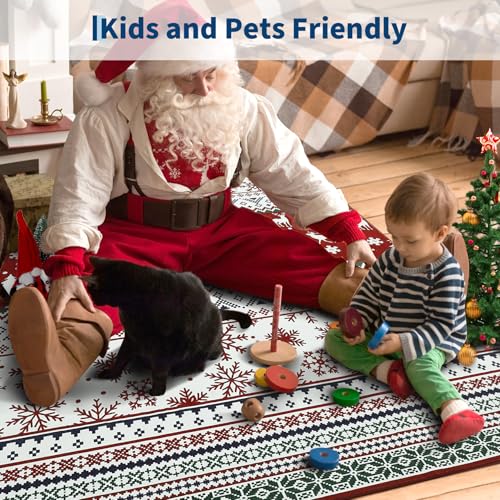 GarveeHome Red 6' x 9' Christmas Vintage Boho Medallion Area Rug, Non-Slip Low-Pile Indoor Carpet