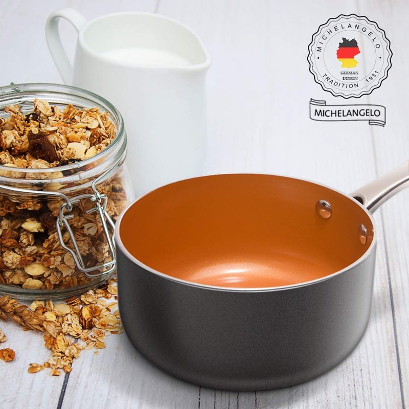 MICHELANGELO 2 Quart + 3 Quart Saucepan Set with Lid, Ultra Nonstick Coppper Sauce Pan with Lid, Small Pot with Lid, Ceramic Nonstick Saucepan Set, Small Sauce Pot, Copper Pot, Ceramic Sauce Pan Set
