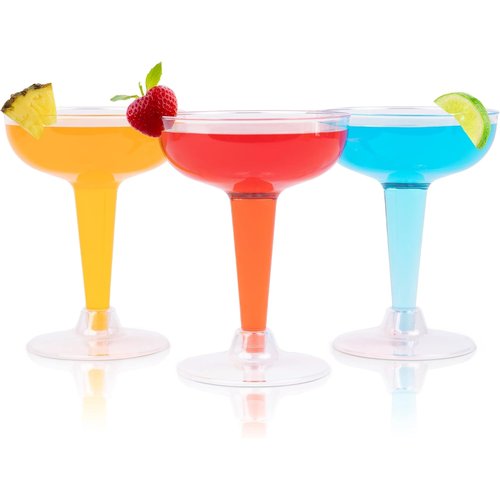 Prestee 24 Clear Plastic Coupe Glasses 4oz - Disposable Plastic Cocktail Cups, Martini Glasses, Margarita Glass, Champagne Glass for Parties, Cinco de Mayo, Taco Party, Weddings Decorations
