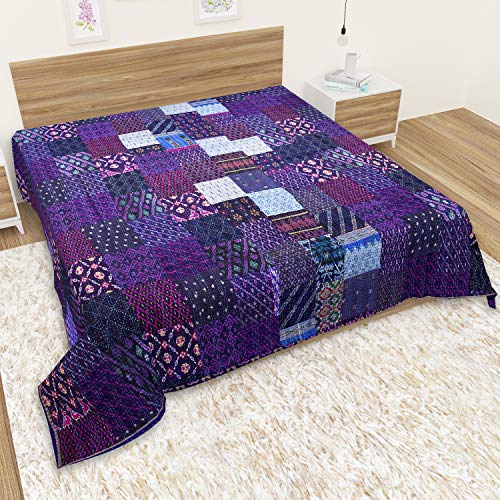 Handmade Kantha Quilt - Indian Silk Patchwork, Twin Size (60"x90")