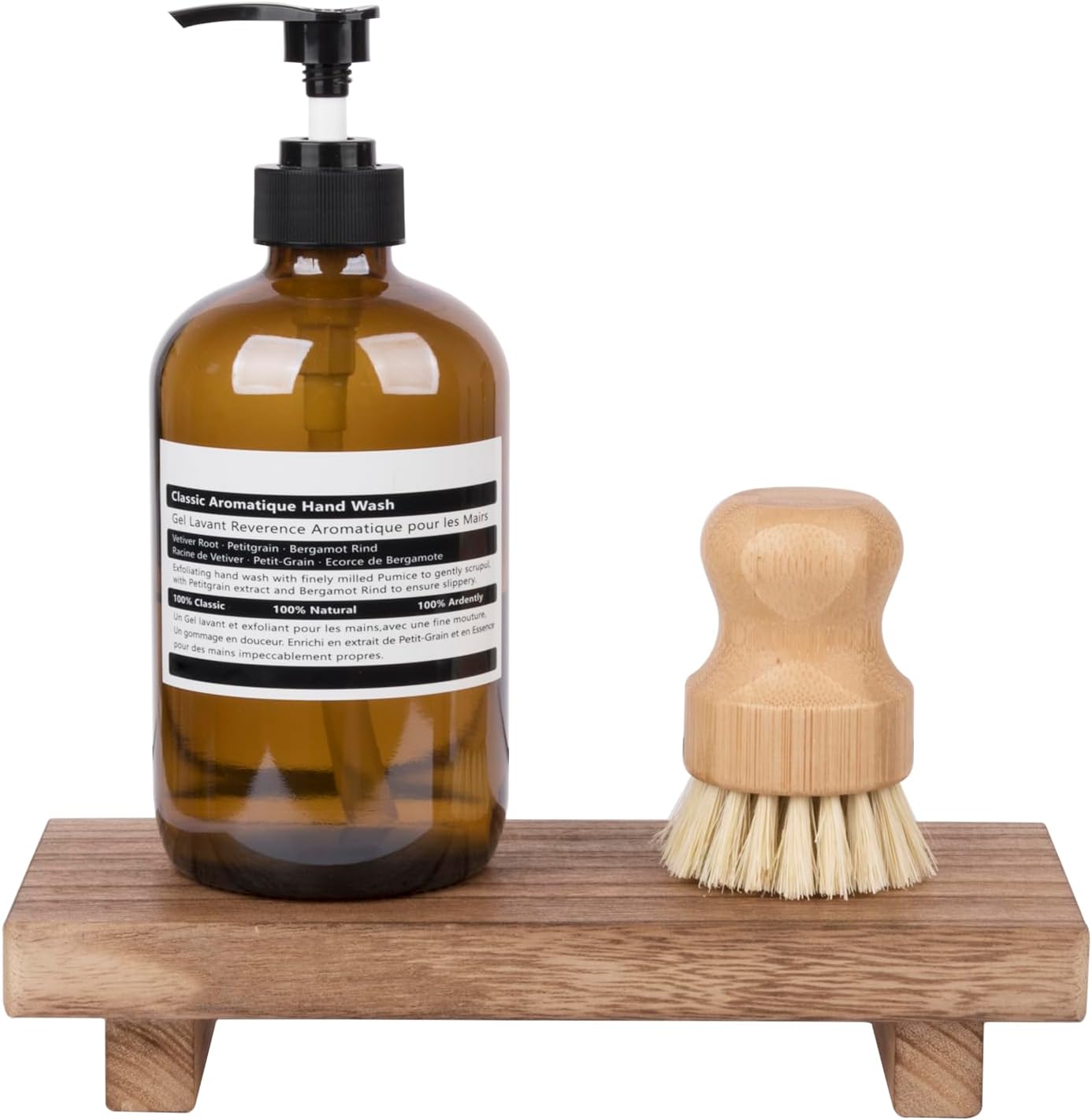 Zoocatia Small Wooden Tray Stand - Farmhouse Bathroom Decor & Kitchen Soap Dish Holder - Brown