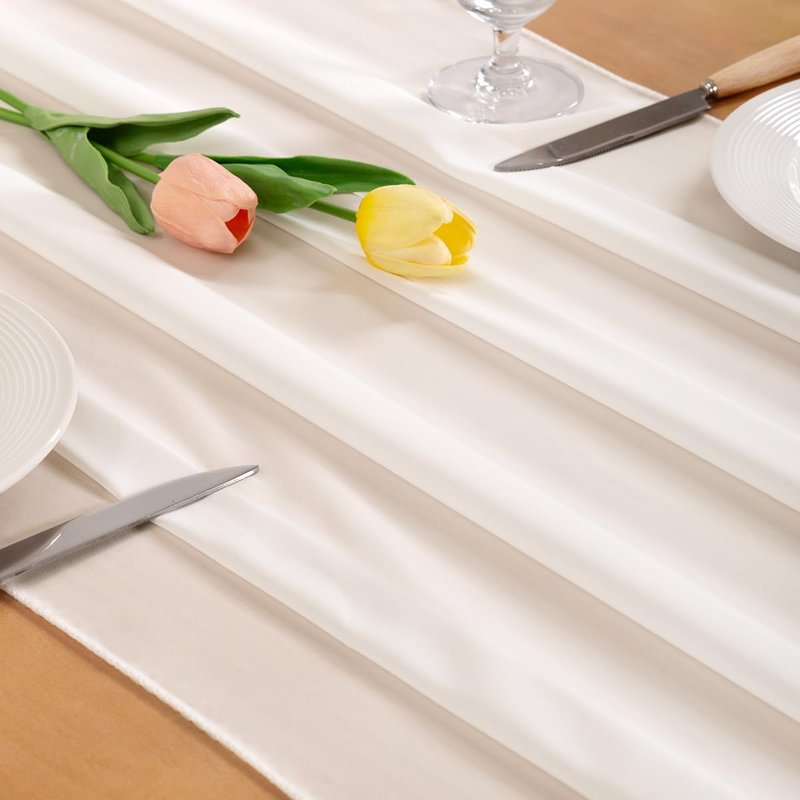 Socomi Ivory White Chiffon Table Runner Summer Boho Rustic 14ft 29x170 Inches Wedding Runner Sheer Romantic Bridal Shower Decorations