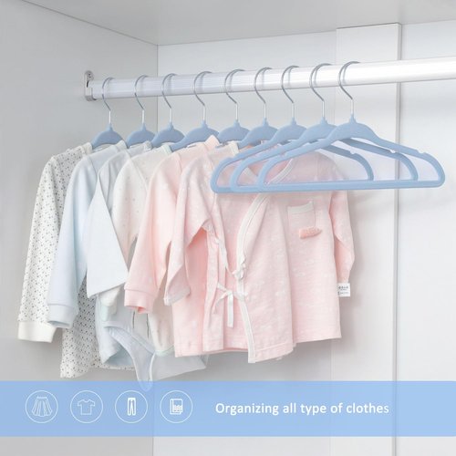 ManGotree Kids Velvet Clothes Hangers - Space-Saving Non-Slip Design | 15-Pack in Blue