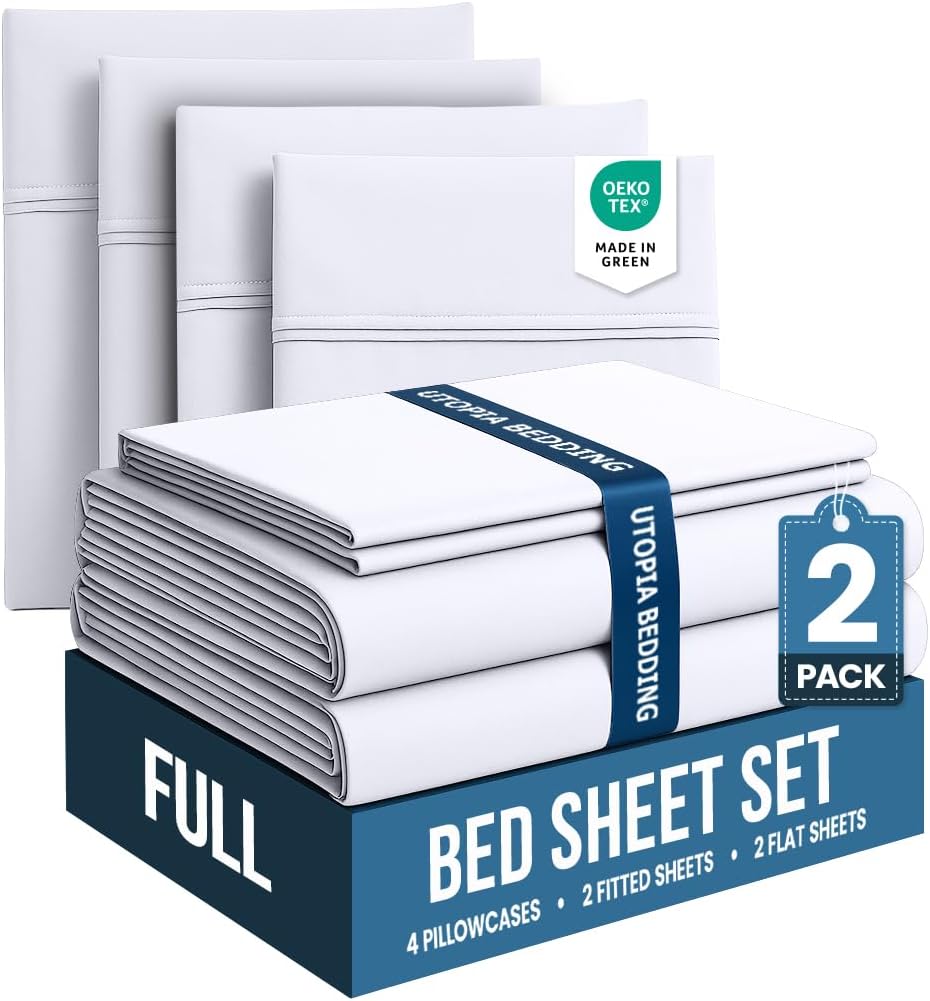 Utopia Bedding Full Bed Sheets Set - Soft Brushed Microfiber | Fade & Shrink Resistant - Easy Care (White)