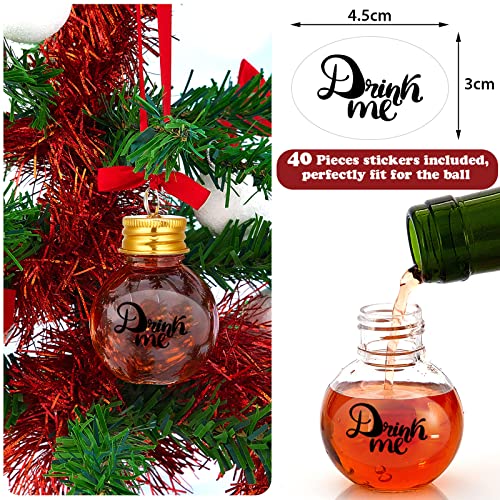 Patelai 36 Pieces Clear Plastic Christmas Drink Ball Ornaments with Gold Cap & Red Ribbon