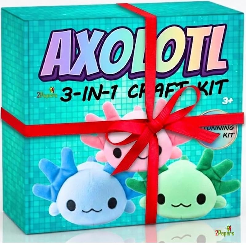 3-in-1 DIY Axolotl Plush Craft Kit, No-Sew Stuffed Animal Art Set for Kids