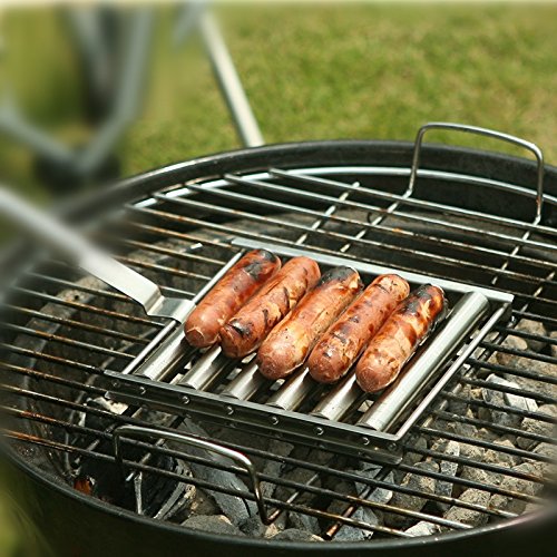 Charcoal Stainless Steel Hot Dog Sausage Roller Rack Steamer With Extra Long Wood Handle New BBQ Tools 5 Section Brat Griller