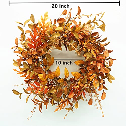 Artificial Fall Wreath with Pumpkin and Oak Leaves for Front Door