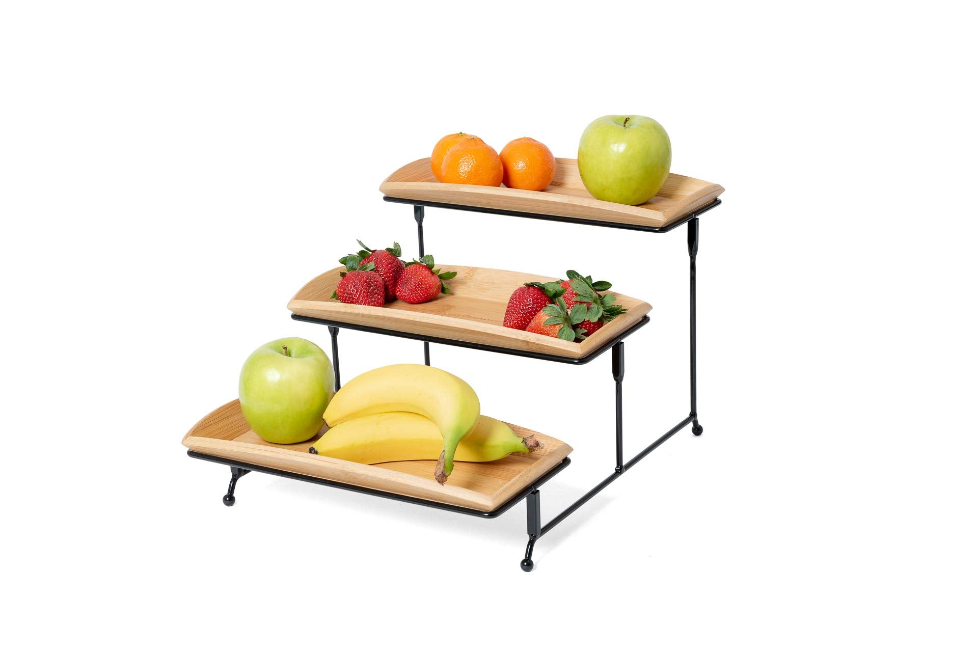Nature’s Kitchen 3 Tier Serving Tray, Bamboo Rectangle 12 x 5.75 Inch Serving Platters, Tiered Serving Stand for Desserts and Appetizers