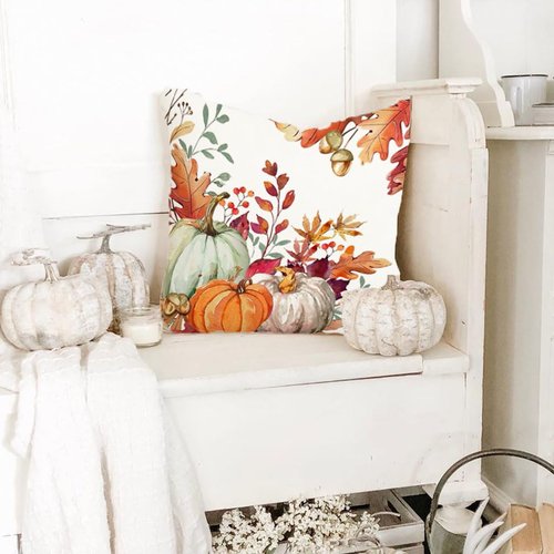 RABUSOFA Fall Pillow Covers 18x18 Set of 2,Velvet Autumn Pumpkin Pillows Decorative Throw Pillows Thanksgiving Decor Pillow Cases for Couch Fall Decorations for Home Maple Leaves