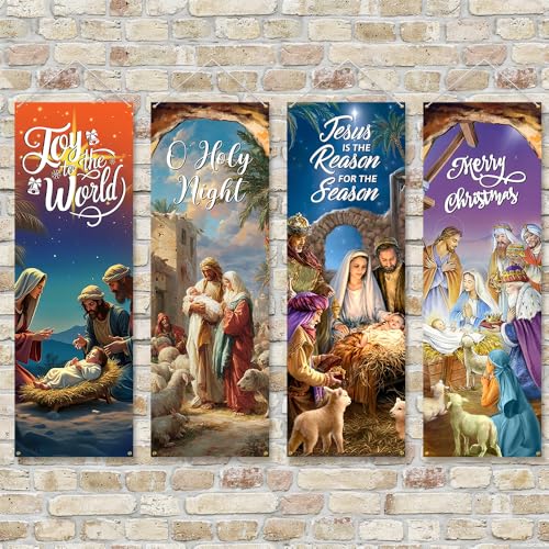 AIBIIN Christmas Church Banners Set - Nativity Scene Religious Decorations for Holiday Celebrations