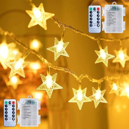 Brightown Star String Lights - 33ft 100 LED Battery Operated Fairy Lights with Remote | Warm White for Indoor/Outdoor Decor